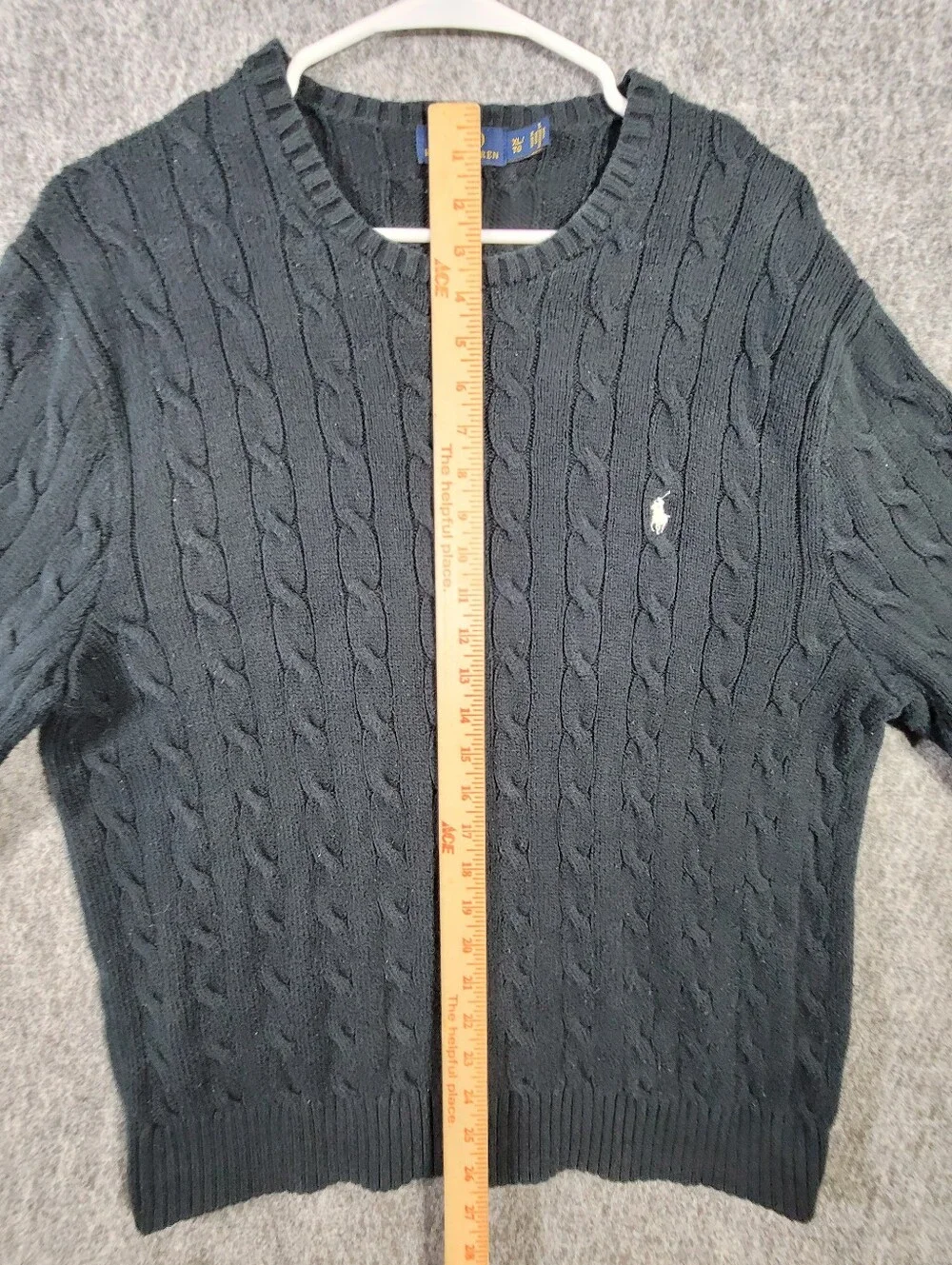 Polo Ralph Lauren Mens XL Cable Knit Cotton Crewneck Sweater Black White Pony